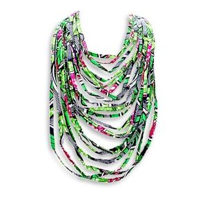 Multi Strand Printed Fabric Statement Bib Necklace